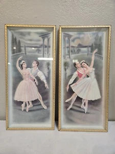 Pair Of Vintage Framed Art Nouveau Ballerina 3D Shadowbox Pictures 20⅝" x 9¾" - Picture 1 of 9