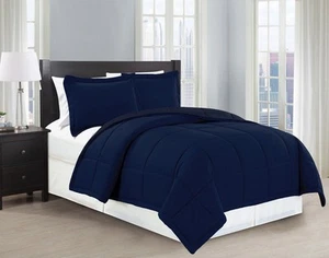 Mk Collection 3pc Full/Queen Down Alternative Comforter Set Solid Navy Blue New - Picture 1 of 1