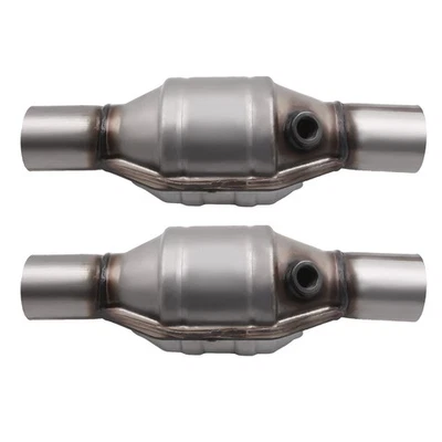 2PCS 2.25" Inlet/Outlet Universal Catalytic Converters 13" Length W/ Heat Shield - Image 1 of 4
