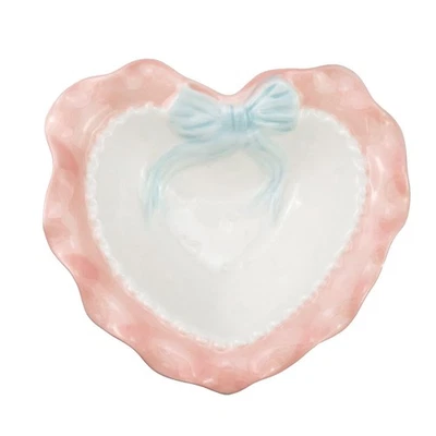 Heart Shaped Dessert Bowl Lovely Ceramic Wavy Lace Bowl for Rice Grain Fruit ... - Image 1 of 4