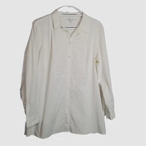 J. Jill Top Women's Large White Shirt Collection Button Up Front Ribbed  - Picture 1 of 7