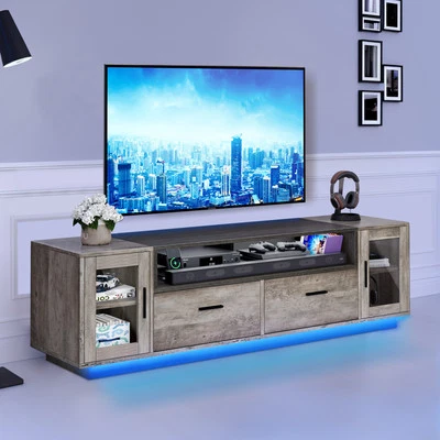 Modern TV Stands for 65/70 in TV Entertainment Center Glass Door for Living Room - Image 1 of 4
