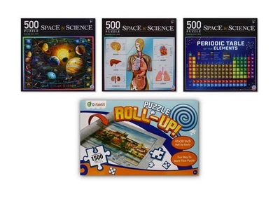 3 Pack 500pc Space & Science Jigsaw Puzzles with FREE 1500pc Roll-Up Mat - Image 1 of 4