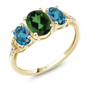 10K Yellow Gold  Emerald Envy Mystic Topaz London Blue Topaz and Diamond - Picture 1 of 4