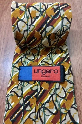 VINTAGE UNGARO PARIS Men's Silk Necktie ITALY Designer Abstract 57x4" Tie - Image 1 of 4