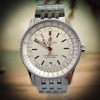 Breitling Navitimer Silver Dial w/ Gold Automatic 41 Steel A17326 Box & Papers - Image 1 of 4