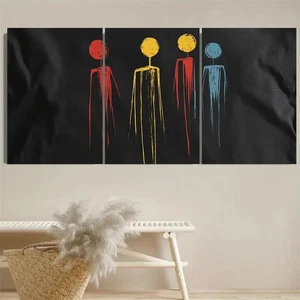 3pcs Stick Figures Tee Minimalist Wall Art Canvas Framed 50x70cm - Picture 1 of 2