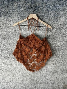 Free People Top Womens Small Rust Brown Crochet Lace Halter Crop Festival Boho - Picture 1 of 8