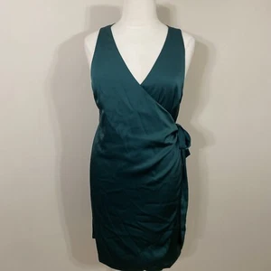 NWT Gap Womens Green Sleeveless Satin Wrap Dress Size XL Wedding Guest - Picture 1 of 5