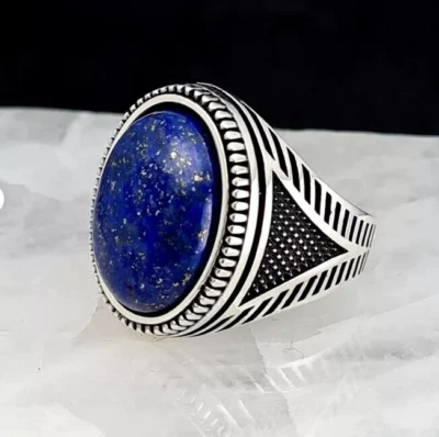Mens Real Solid 925 Sterling Silver Blue Lapis Lazuli Gemstone Ring Sizes - Image 1 of 4