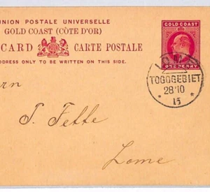 GOLD COAST USED *TOGO* Stationery Card WW1 German LOME 1915 CDS {samwells}PJ115 - Picture 1 of 10