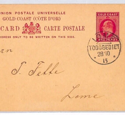 GOLD COAST USED *TOGO* Stationery Card WW1 German LOME 1915 CDS {samwells}PJ115 - Image 1 of 4