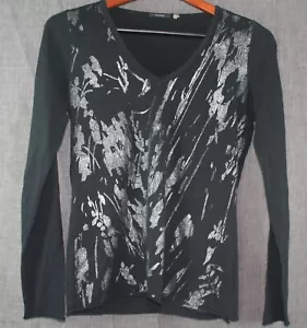Tahari Womens Shirt Size Small Black Metallic Vneck Lightweight Stretch Top L/S - Picture 1 of 5