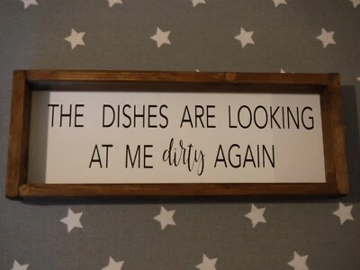 'The dishes ' Farmhouse wall hanging humorous kitchen handmade rustic sign mini - Image 1 of 4