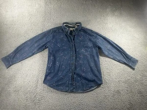 Vintage Denim Button Up Shirt Women Medium Floral Long Sleeve - Picture 1 of 6