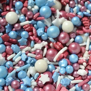 Mezcla de espolvoreas 4 de julio, caramelos comestibles, decoración patriótica de pastel rojo azul EE. UU. - Imagen 1 de 1