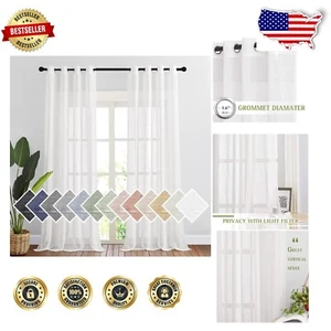 Semi-Transparent Linen Textured Sheer Curtains for Luxury Living Rooms - 1 Pair - Picture 1 of 9