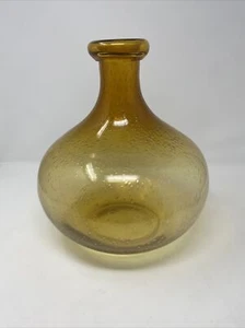 "Florero grande Mid Century moderno de vidrio soplado ámbar burbuja soplado a mano 11"" de ancho" - Imagen 1 de 1