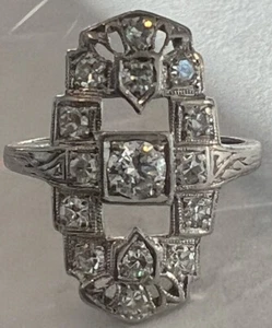 ANTIKER FILIGRANER COCKTAILRING PLATIN ART DECO DIAMANT GRÖSSE 4 - Bild 1 von 10