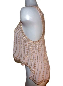 NWT $30 "BLACK", Beige/Beads/Sequins Open Front Cocktail Dressy Shrug Sz Medium - Picture 1 of 8