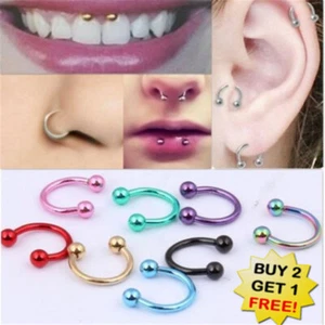 Surgical Steel Horseshoe Nose Lip Ear Piercing Hoop Ring Eyebrow 1.2mm*8mm - Picture 1 of 13