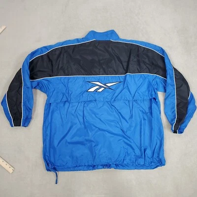 Chaqueta cortavientos vintage Reebok para hombre 2XL XXL azul negro logotipo grande abrigo Y2K años 90 Foto 1 de 4