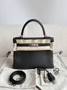 New Hermes Kelly28 Retourne Black Noir Togo Leather Palladium Hardware Stamp W  - Picture 1 of 19