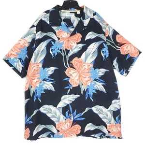 Caribbean 100$ Silk Tropical Hawaiian Button Up Shirt Men's 2XT Black Multicolor - Picture 1 of 14