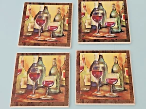 Botella de vino y gres absorbente de vidrio - Juego de 4 posavasos de mesa de 3,5 x 3,5" - Imagen 1 de 3