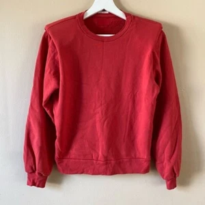 MOTHER Women’s Sweatshirt with Modern Shoulder Pads Sz XS Red 80s Cropped Top - Picture 1 of 16