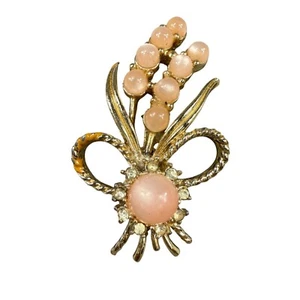 Vintage Gold-Tone Pink Floral Brooch With Rhinestone Accents For Women Some Wear - Picture 1 of 24