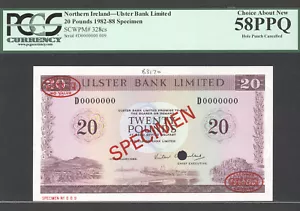 Northern Ireland, 20 Pounds, 1.2.1988, P328cs, SPECIMEN No. 009, PCGS 58PPQ - Picture 1 of 2