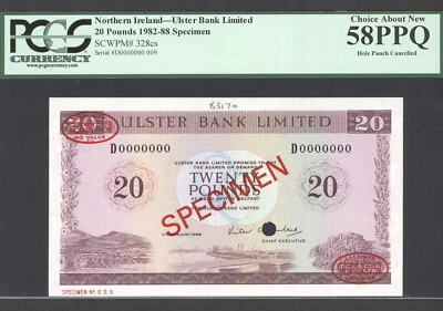 Northern Ireland, 20 Pounds, 1.2.1988, P328cs, SPECIMEN No. 009, PCGS 58PPQ - Image 1 of 2
