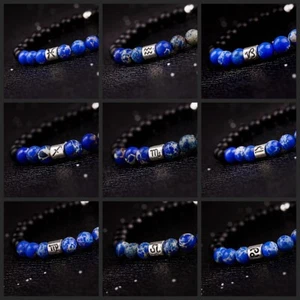 12 Zodiac Signs Blue Beads Onyx Bracelets Constellation Horoscope For Women Men - Picture 1 of 67