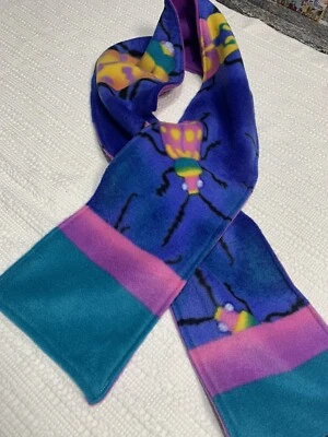 Bufanda polar azul púrpura de colores brillantes Bugs doble capa 60”x7” nueva de regalo Foto 1 de 4
