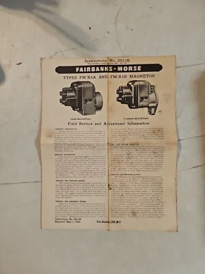 Vintage 1954 Fairbanks Morse Magneto Instruções 2911B Tipo FM-X4A e FM-X4B - Imagem 1 de 4