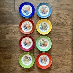 Vintage Puls Germany Fruit Plates Multicolor w/ Gold Rims 8” (set/8) 1930s-1940s - Picture 1 of 5