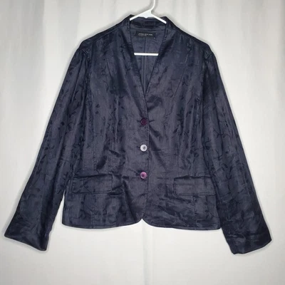 Jones NY Linen Blazer Jacket Women XL Navy Floral Damask Two-Button Quiet Luxury - Image 1 of 4