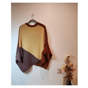Marc New York Colorblock Poncho Sweater Rust Mustard Brown Asymmetrical S - Picture 1 of 4