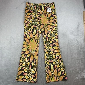Zara Pants Women’s XL Black Paisley Print Flare High Rise Bootcut Retro 70s - Picture 1 of 10