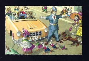 1950's Fantasy Postcard, Mainzer, Anthropomorphic Animal Fantasy, Cats - Picture 1 of 2