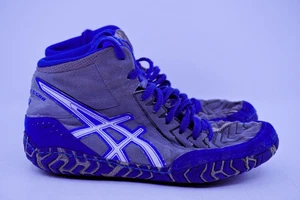 ASICS Aggressors 3 Mens Sz 6.5 Wrestling Shoes Blue Suede Leather High Top - Picture 1 of 6