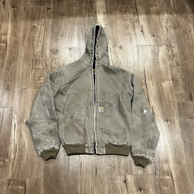 Vintage Carhartt J140 S Duck Active Jacket Olive Canvas Thrashed Workwear Hooded - Image 1 of 4