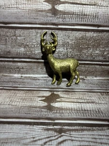 Brass Deer 6 Pt Buck Figurine Statue Wildlife Home Décor 4" - Picture 1 of 3