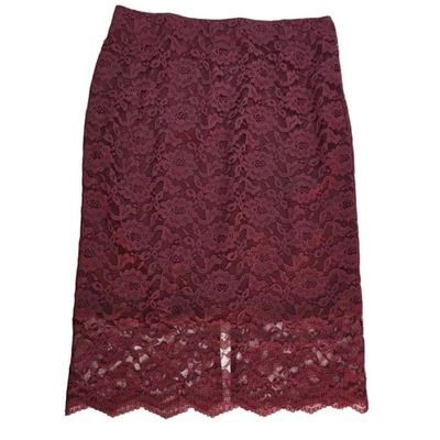 Falda Lápiz Mossimo Borgoña Encaje Para Mujer’s S Transparente Superposición Forrada Hasta la Rodilla Foto 1 de 4