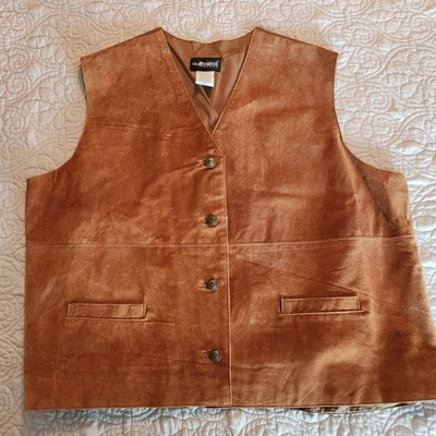 Chaleco de gamuza vintage SAG HARBOR WOMAN de cuero genuino marrón 3X Foto 1 de 4