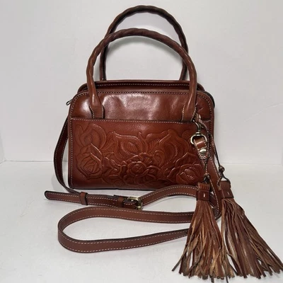 PATRICIA NASH Paris Crossbody/Double Handles Bag/Purse Cinnamon Embossed Leather - Image 1 of 4