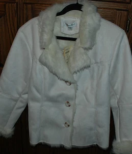 Abrigo pequeño grande nuevo con etiquetas $149 Coldwater Creek marfil imitación gamuza y piel sintética - Imagen 1 de 6