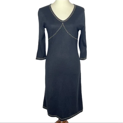 Max Studio Dress Womens Medium Black Knit Sweater Tan Stitch Trim 100% Acrylic - Image 1 of 4