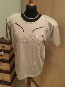 Embroidered Sage Green T Shirt With Beads Size S/ M Chest 38” Loose Fit Used - Picture 1 of 8
